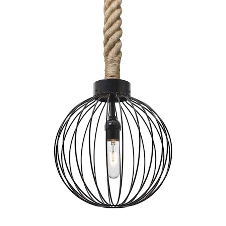 Besa Lighting Sultana Rope Pendant, Globe, Black, 1x40W Incandescent 1JT-SULTANA-G-BK